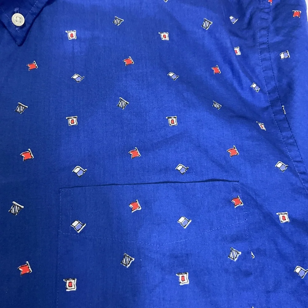 J. CREW mens Secret Wash cotton Golf Print shirt‎ Blue Size Large